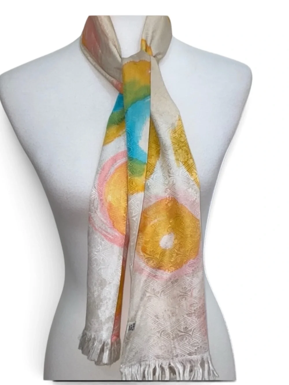 Vintage 100% Silk Scarf Japan Abstract Mod Jacquard Oblong Colorful